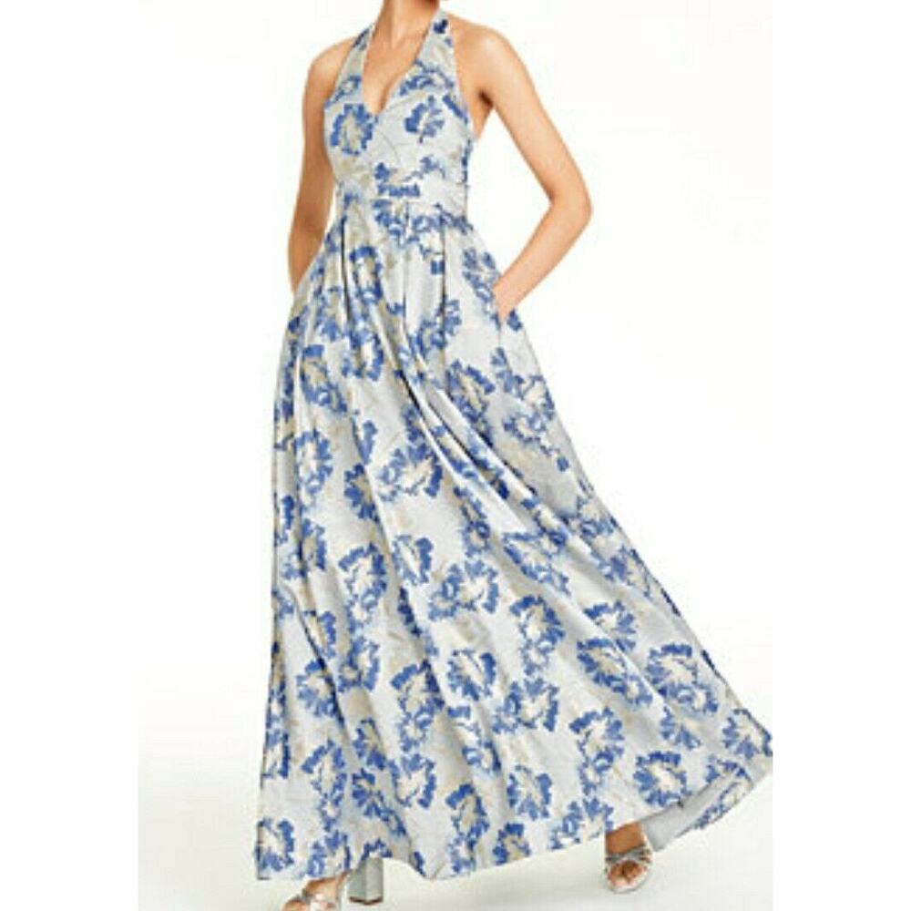 Speechless Blue Metallic Halter Evening Formal Dress Gown Size 0 New with Tags - Picture 5 of 10